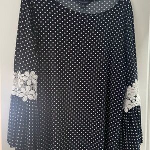 Tommy Hilfiger Navy and White Polka Dot Bell Sleeve Tunic with Lace